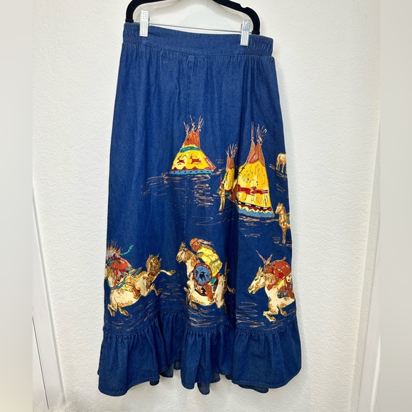 Vintage Andrea Sport Western hand painted Maxi Skirt length 33 waist 12in flat - Picture 6 of 6